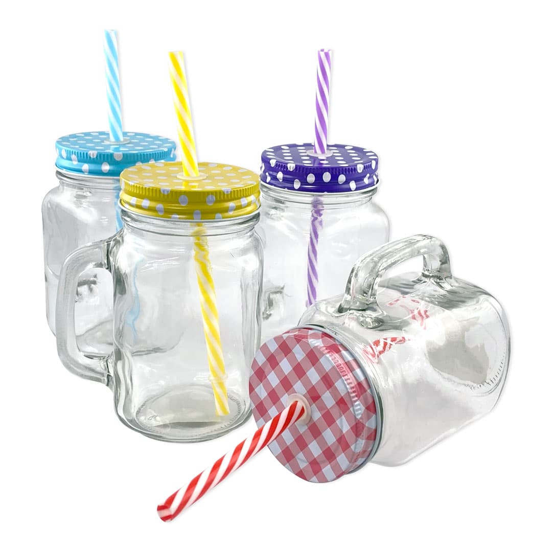 Mugs Frasco en Vidrio X 4 En Vidrio H Con Pitillo