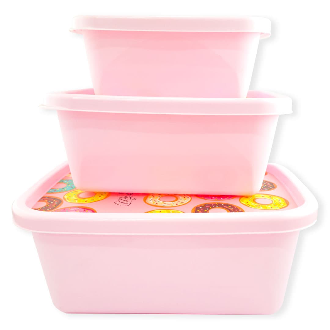 Recipiente rectangular rosado set x3